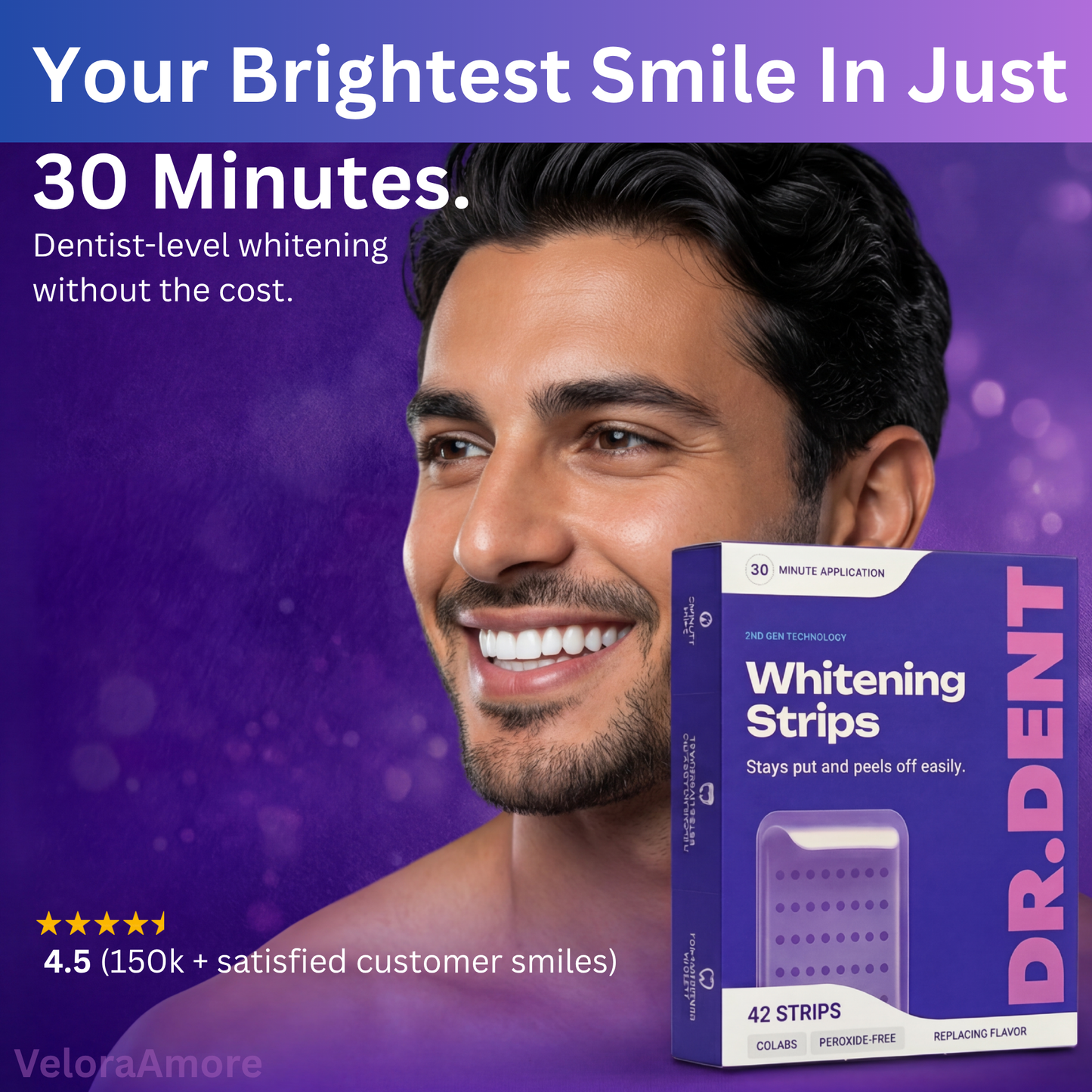 DR.DENT Purple Teeth Whitening Strips – Fast Brightening, Peroxide-Free Whitening