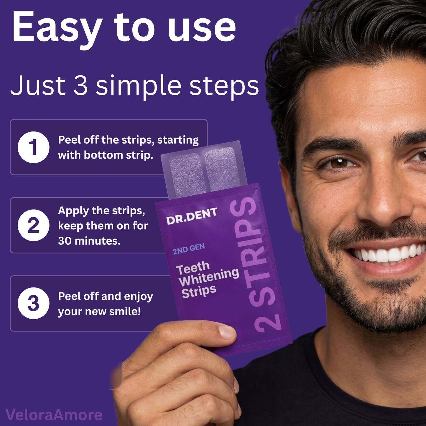 DR.DENT Purple Teeth Whitening Strips – Fast Brightening, Peroxide-Free Whitening