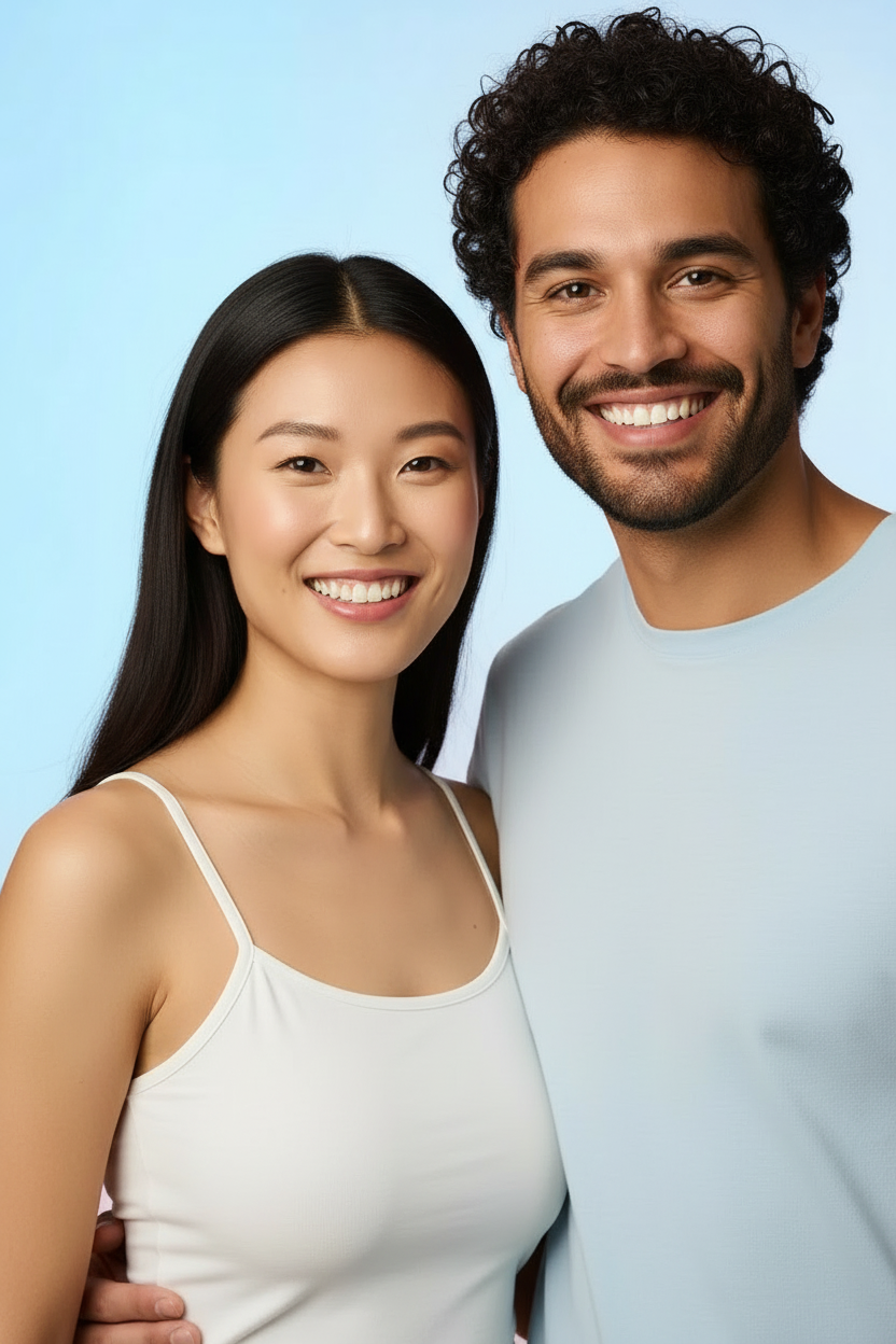 Asian woman and Polynesian man smiling lifestyle shot