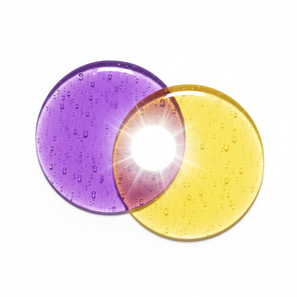 Purple and yellow gel circles with white intersection